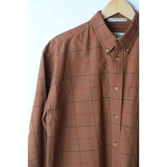 Vintage Orvis Button Up Shirt Mens L Rust Plaid Pocket Business Casual - Picture 2 of 8